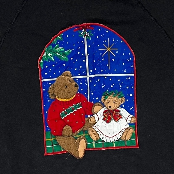 Vintage 80s Christmas Bear Ugly Sweater Party Xmas 1980s Sweatshirt - Picture 2 of 3